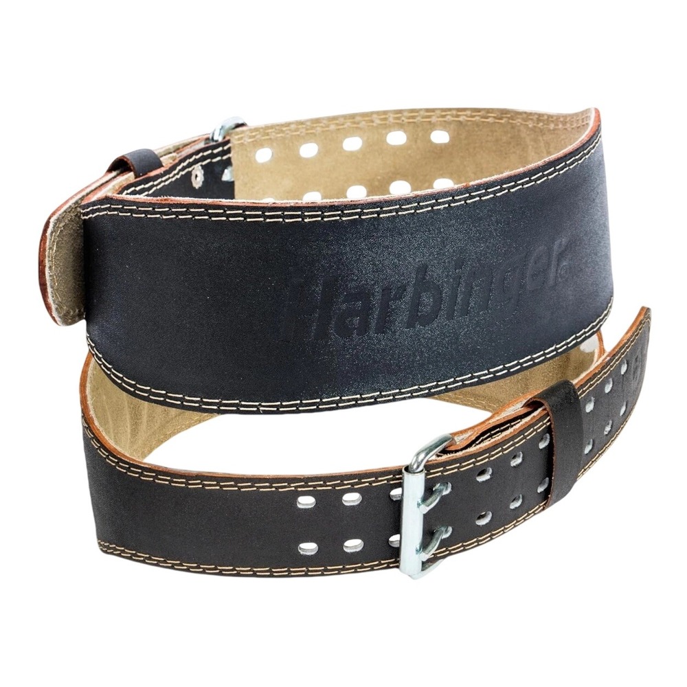 Harbinger M 4" Leather Weightlifting Belt Double-Stitched Padded Suede Interior